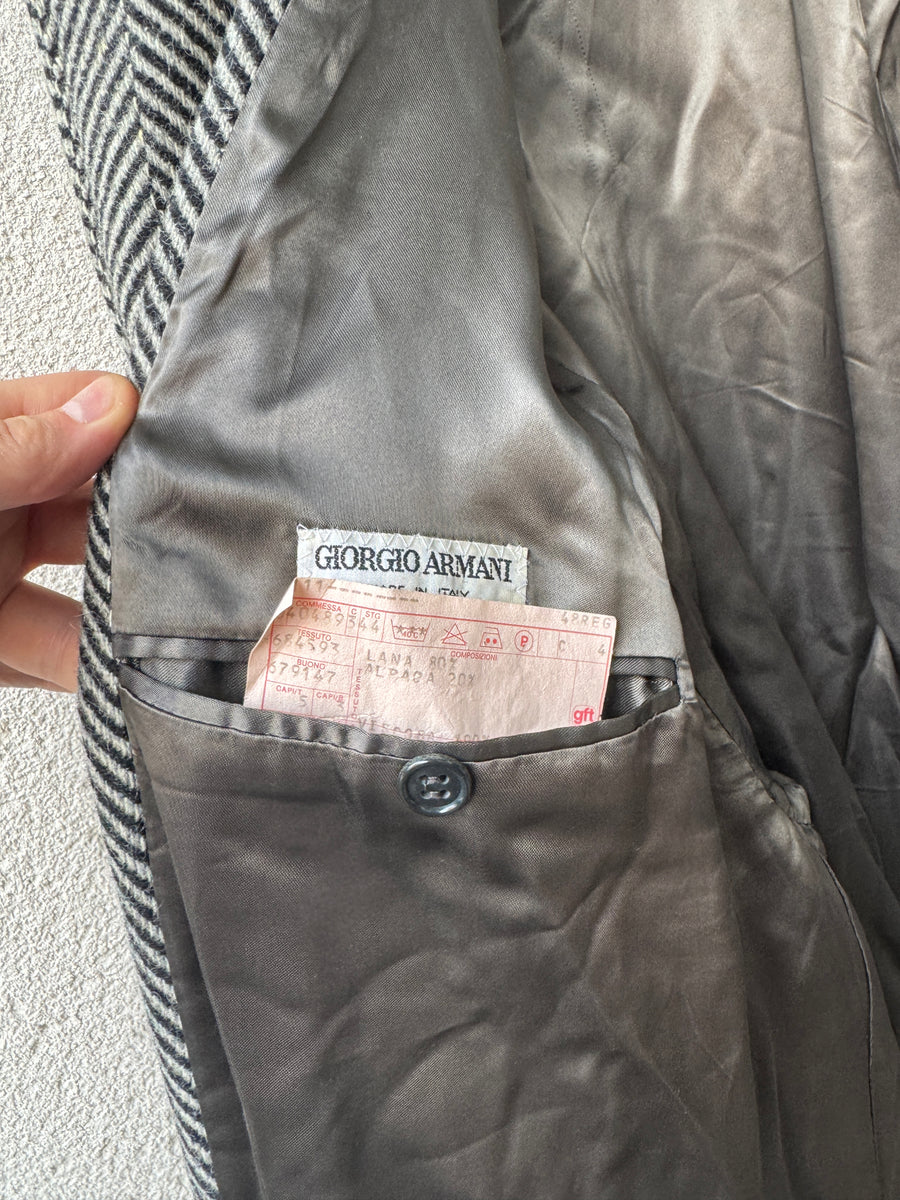 (XL) 1980s Giorgio Armani Herringbone Heavy Wool Overcoat