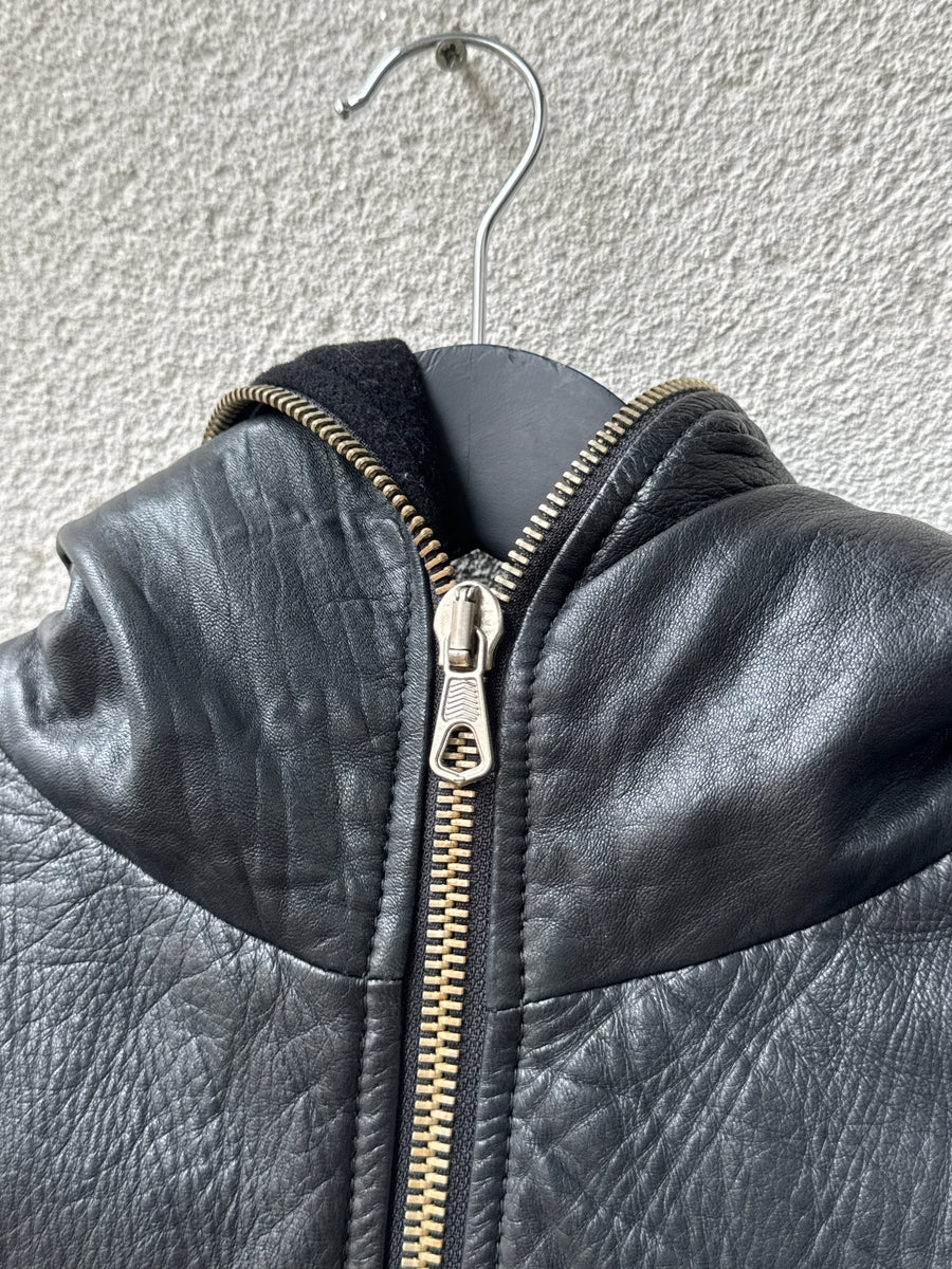 (L) AW1991 Giorgio Armani Black Leather “Gimp” Parka Jacket