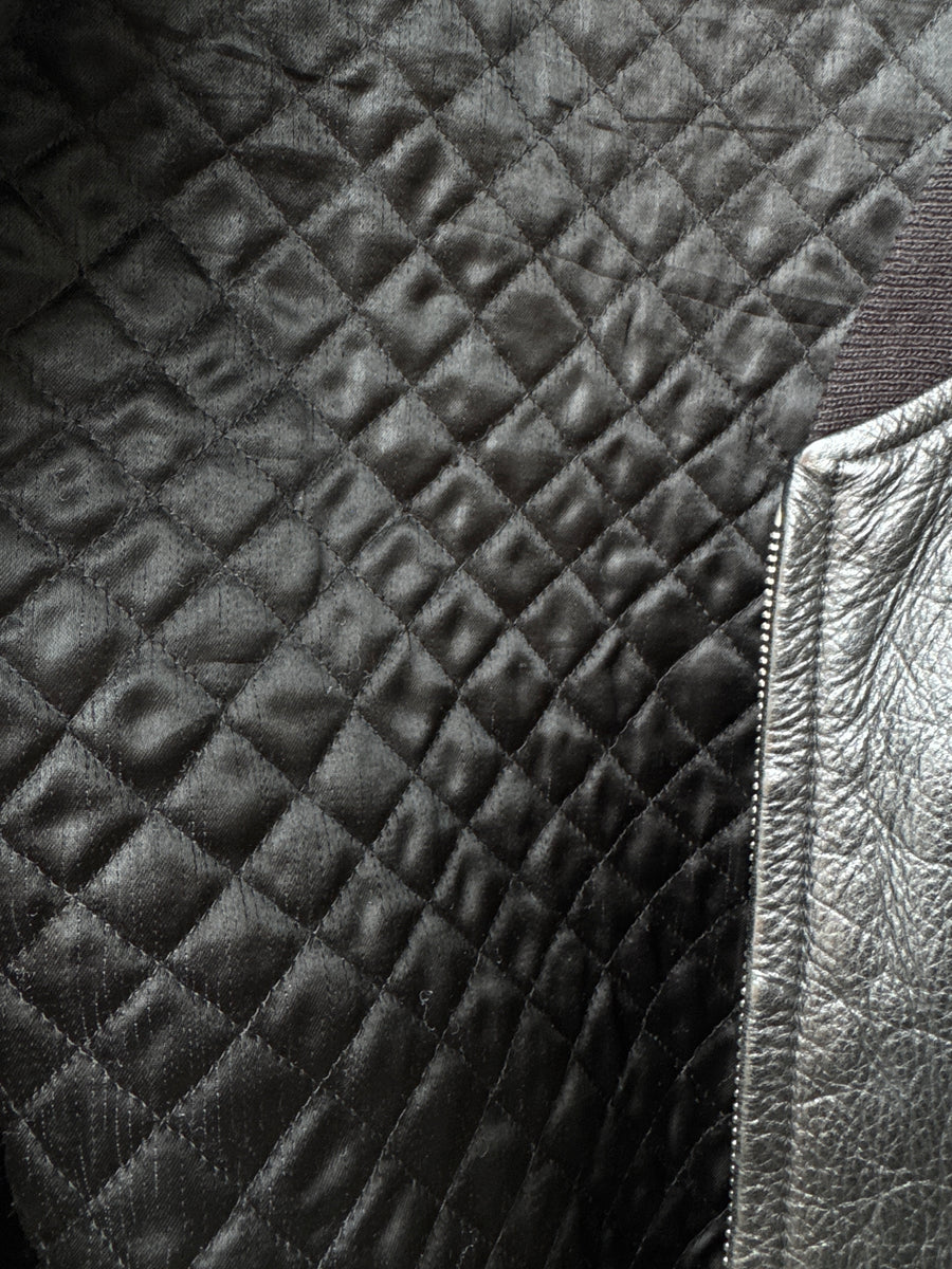 (L) 1980s Katharine Hamnett Black Leather Bomber Jacket