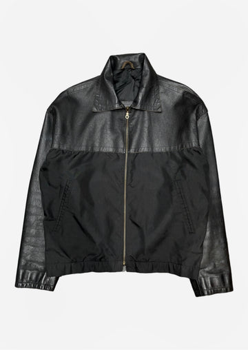 (L) Dirk Bikkembergs AW1995 Leather / Nylon Hybrid Blouson with Exaggerated Collar