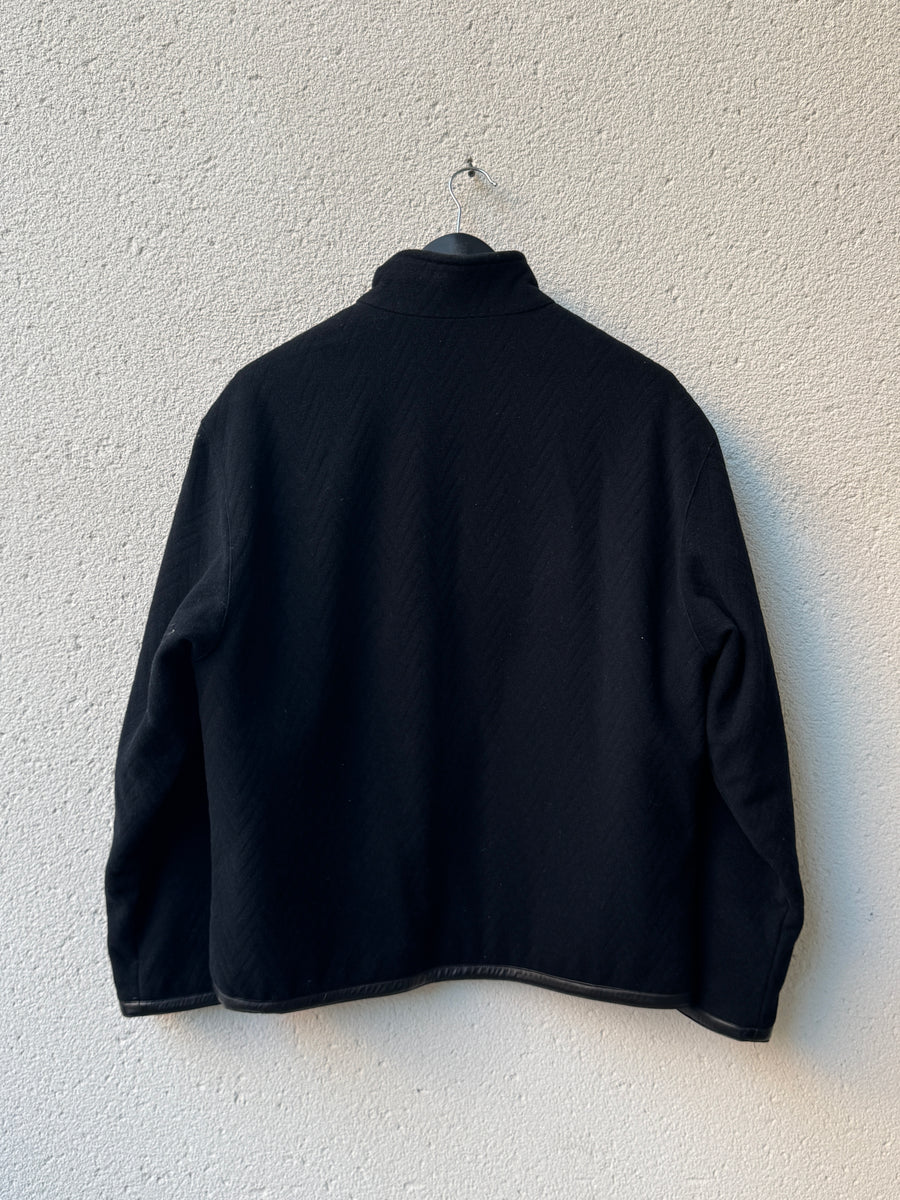 (XL) 1990s Messori Black Wool Chevron Blouson with Leather Trim