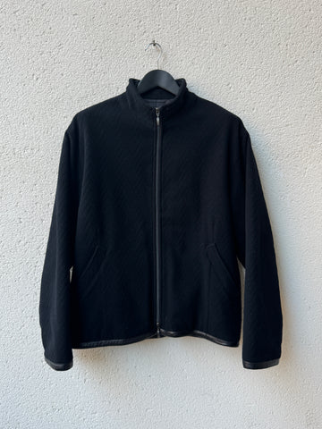 (XL) 1990s Messori Black Wool Chevron Blouson with Leather Trim