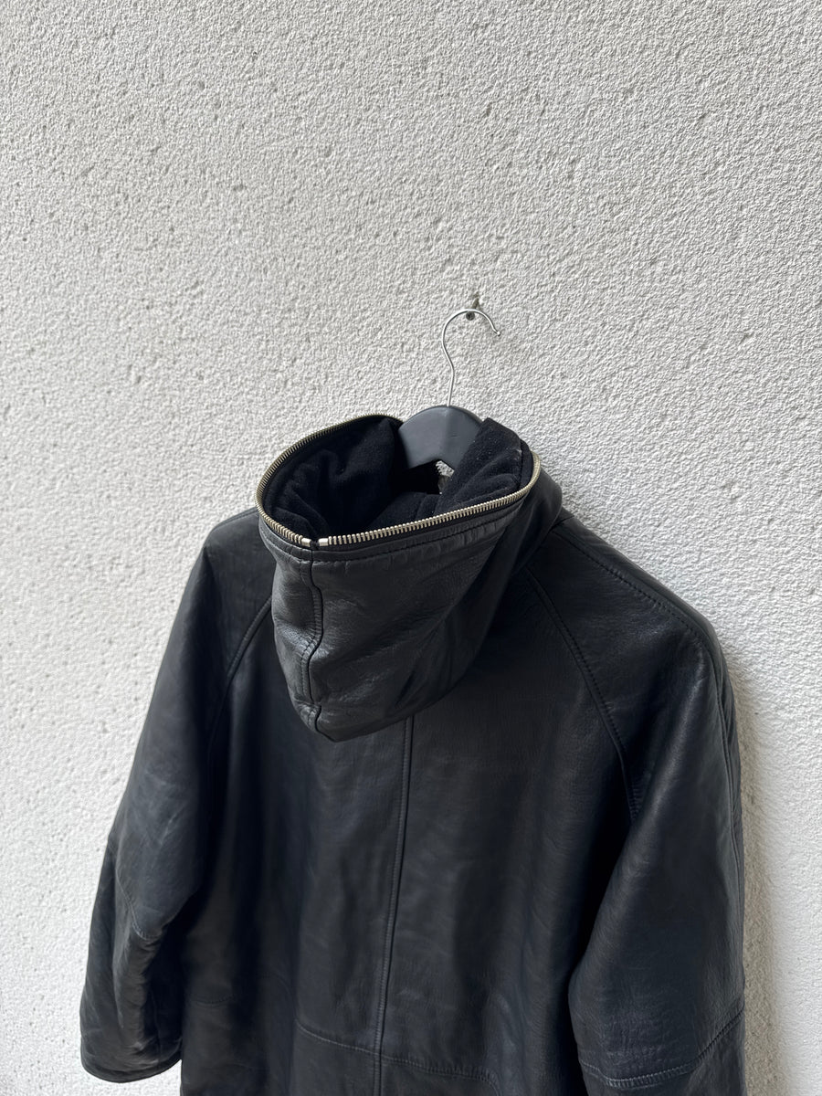 (L) AW1991 Giorgio Armani Black Leather “Gimp” Parka Jacket