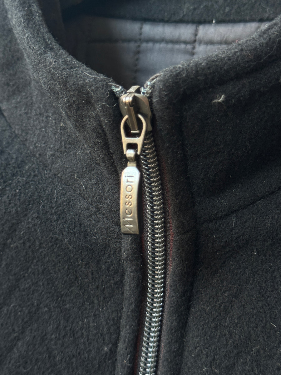 (XL) 1990s Messori Black Wool Chevron Blouson with Leather Trim