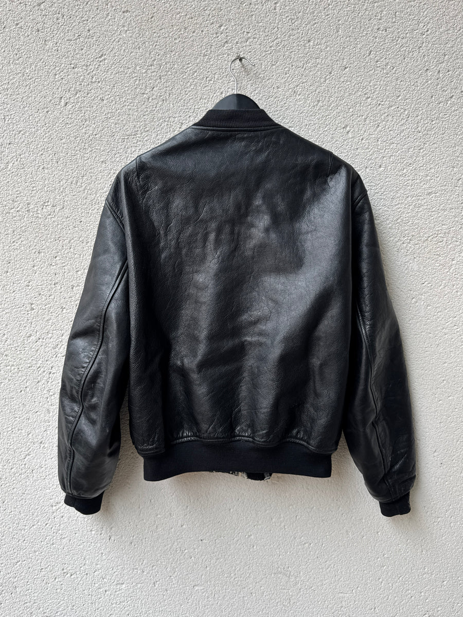 (L) 1980s Katharine Hamnett Black Leather Bomber Jacket
