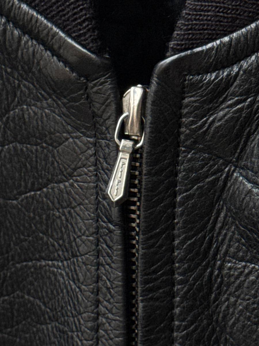 (L) 1980s Katharine Hamnett Black Leather Bomber Jacket