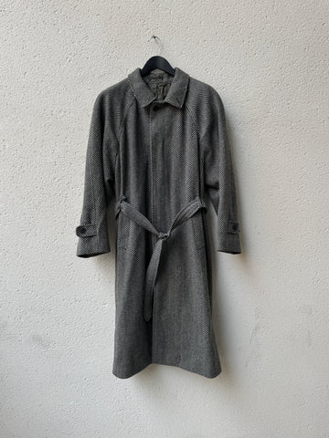 (XL) 1980s Giorgio Armani Herringbone Heavy Wool Overcoat