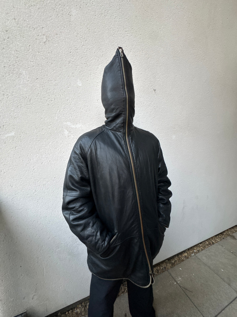 (L) AW1991 Giorgio Armani Black Leather “Gimp” Parka Jacket