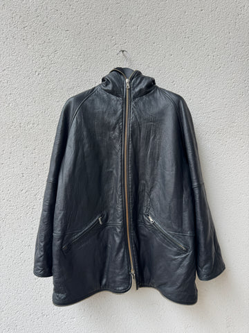 (L) AW1991 Giorgio Armani Black Leather “Gimp” Parka Jacket