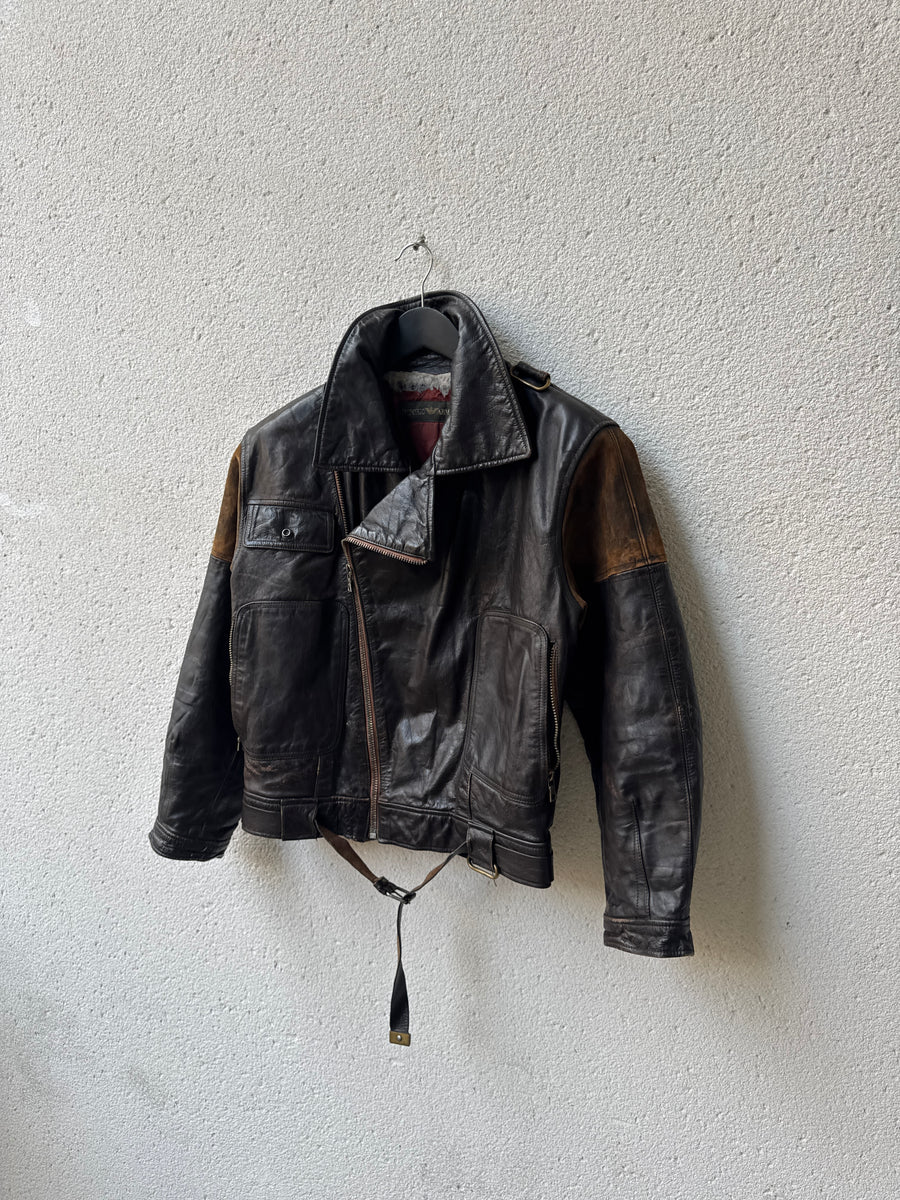 (M) 1980s Emporio Armani Leather Biker Jacket