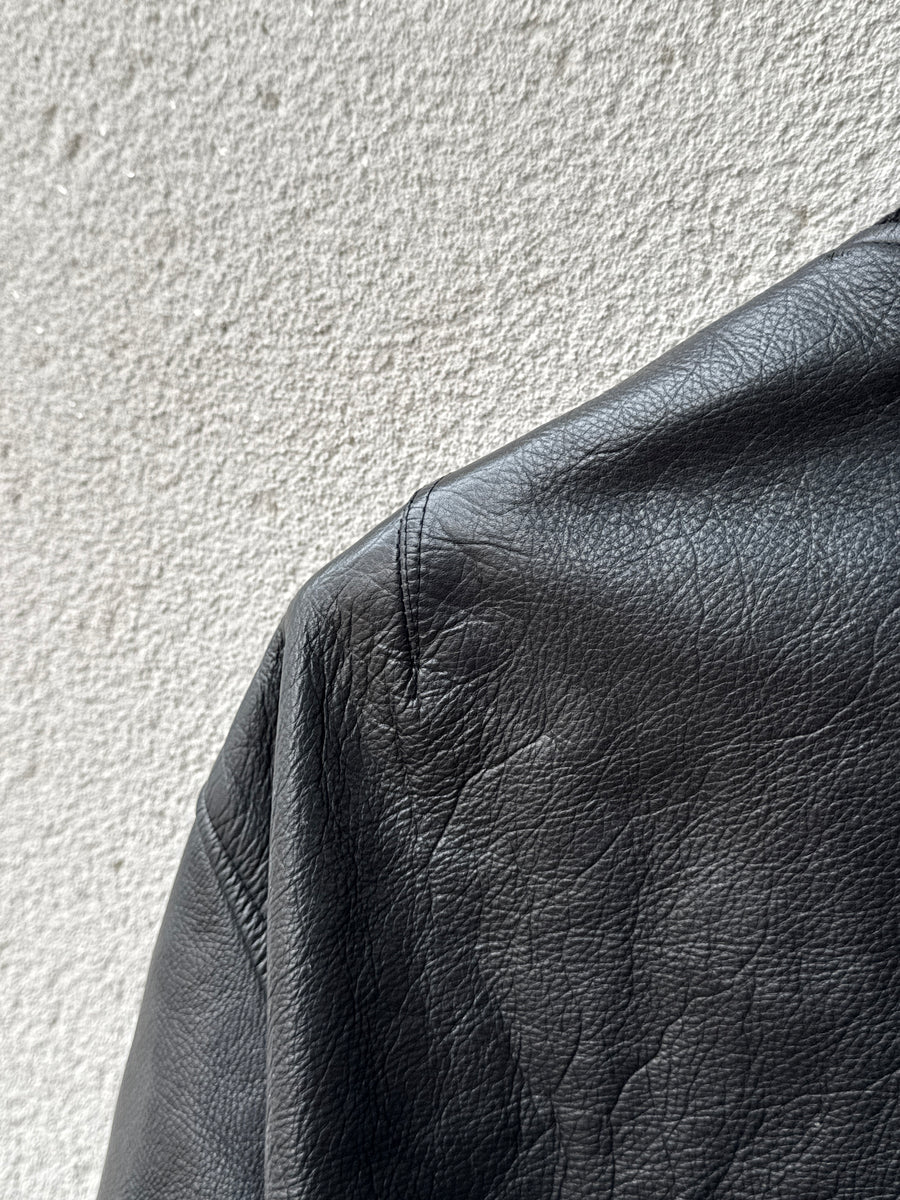 (L) 1980s Katharine Hamnett Black Leather Bomber Jacket