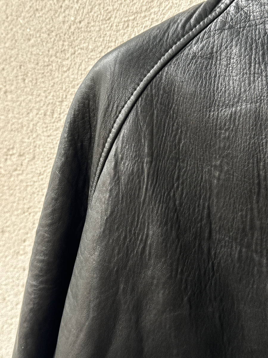 (L) AW1991 Giorgio Armani Black Leather “Gimp” Parka Jacket