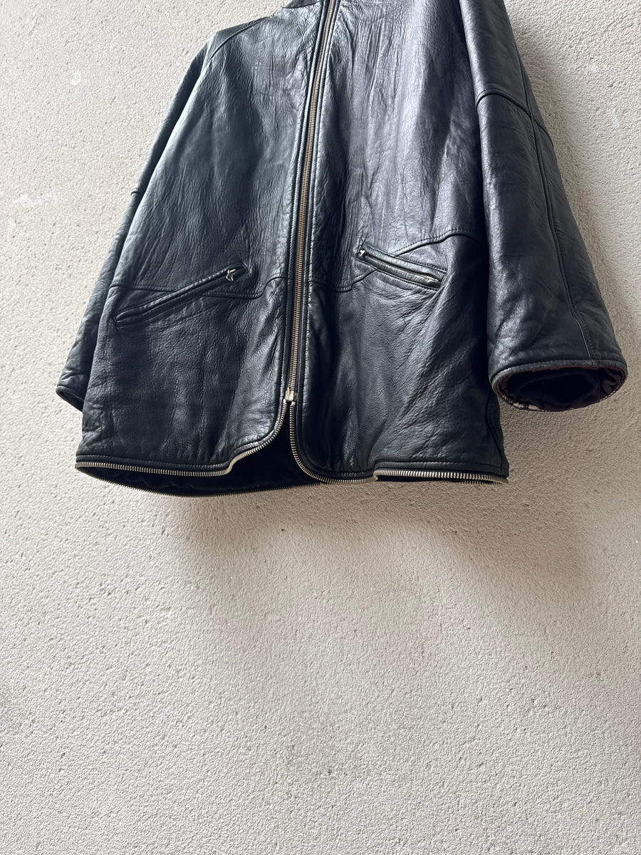 (L) AW1991 Giorgio Armani Black Leather “Gimp” Parka Jacket
