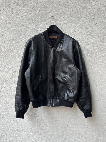 (L) 1980s Katharine Hamnett Black Leather Bomber Jacket