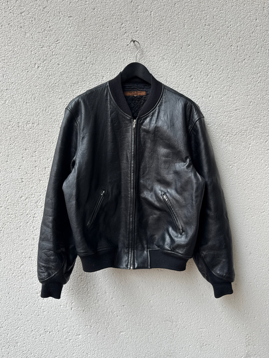 (L) 1980s Katharine Hamnett Black Leather Bomber Jacket