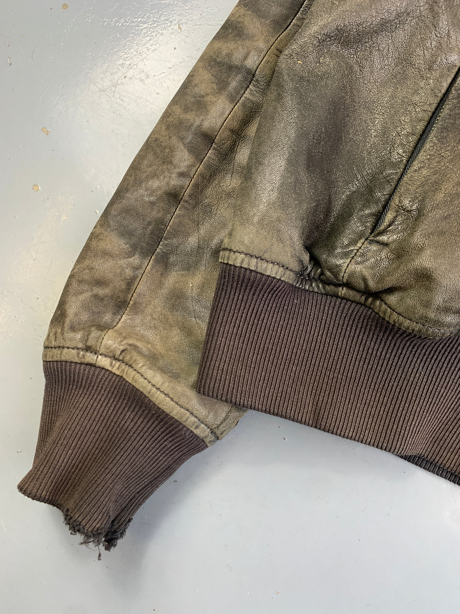 (L) Dirk Bikkembergs AW1998 Distressed Leather Multi Zip Gimp Hooded Bomber Jacket