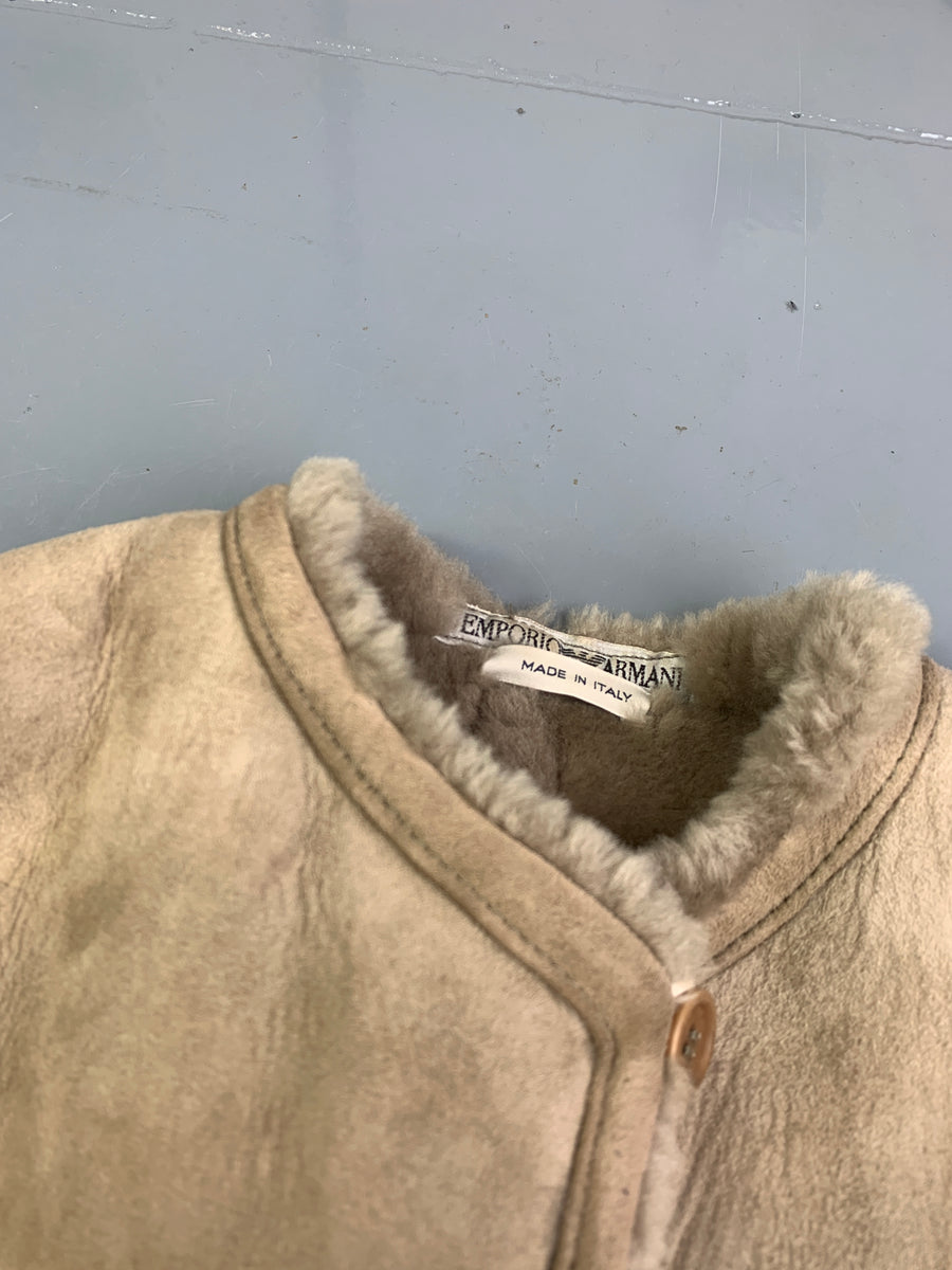 (W:S-M) Emporio Armani AW1990 Cropped Weathered Shearling Blouson