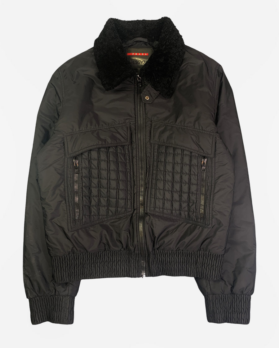 (M-L) Prada AW2001 Cropped Padded Nylon Quilted Cargo Jacket