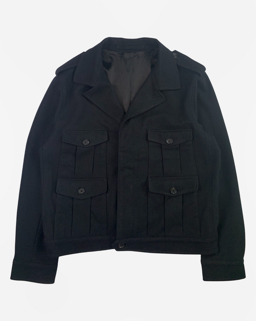 (L) Nicole Farhi 1990s Black Cropped Wool Cargo Jacket