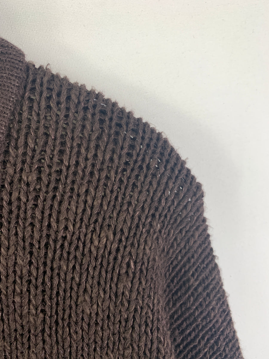(L) Armani 1990s Boxy Chunky Loose Weave Collared Knit Sweater