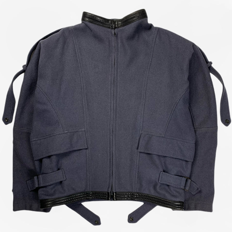 (L-XL) Gianfranco Ferre 1970s Heavyweight Panelled Modular Wool Blouson with Straps and Concealed Inner Pouch Pockets