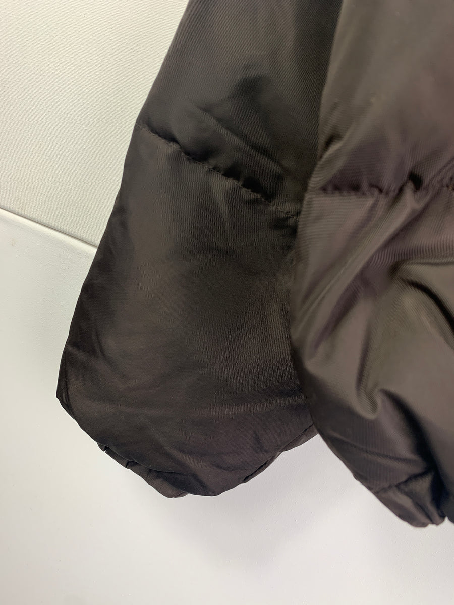 (L-XL) Armani 1990s Cropped Ballistic Nylon Down Jacket with Packable Hood, Adjustable Waist and Gaitor